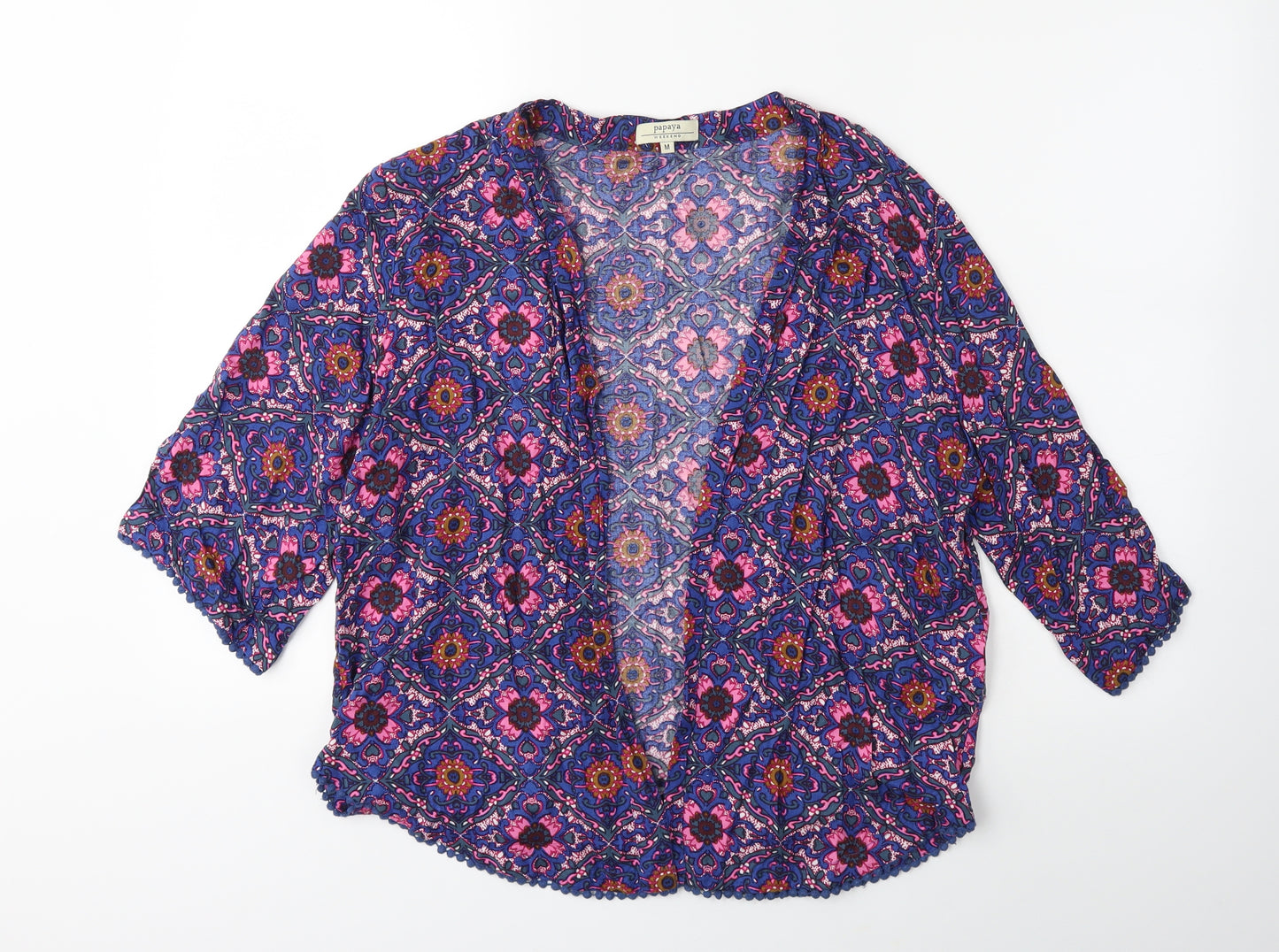 Papaya Womens Blue Floral  Kimono Blouse Size M