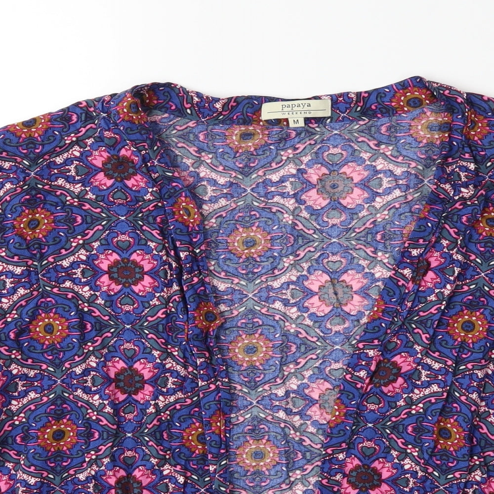 Papaya Womens Blue Floral  Kimono Blouse Size M