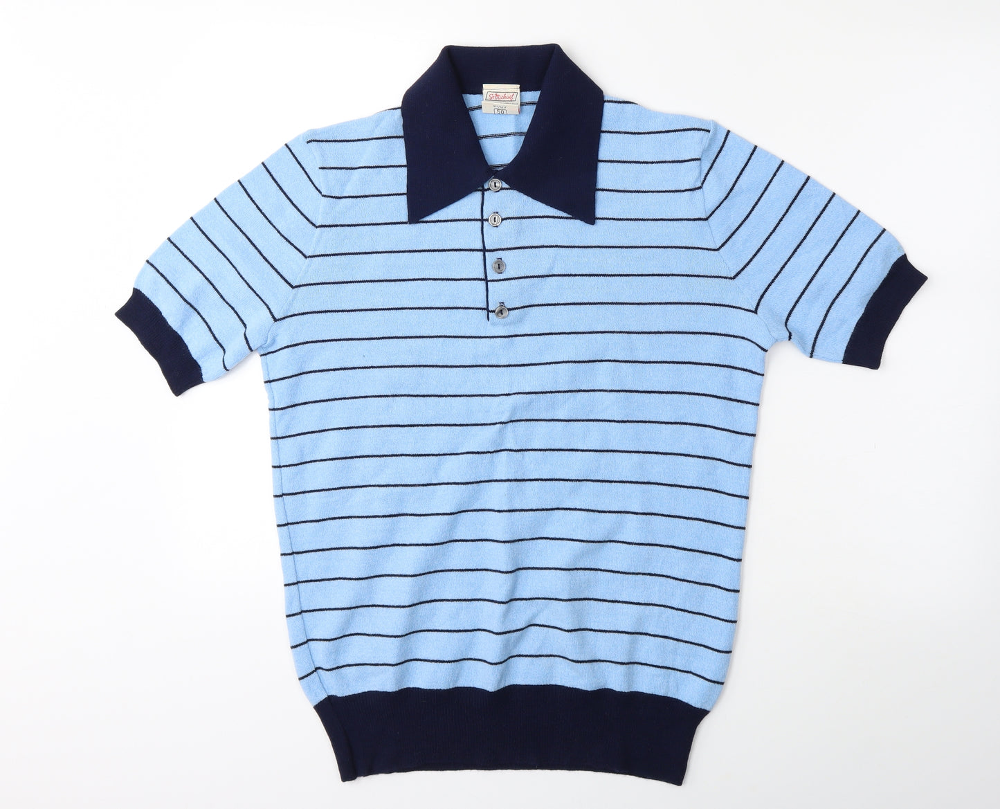 St Micheal Womens Blue Striped Knit Pullover Jumper Size L