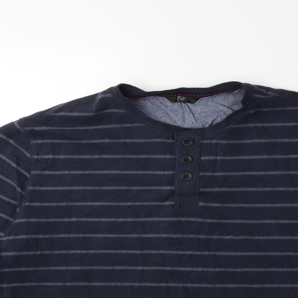 F&F Mens Blue Striped   T-Shirt Size L