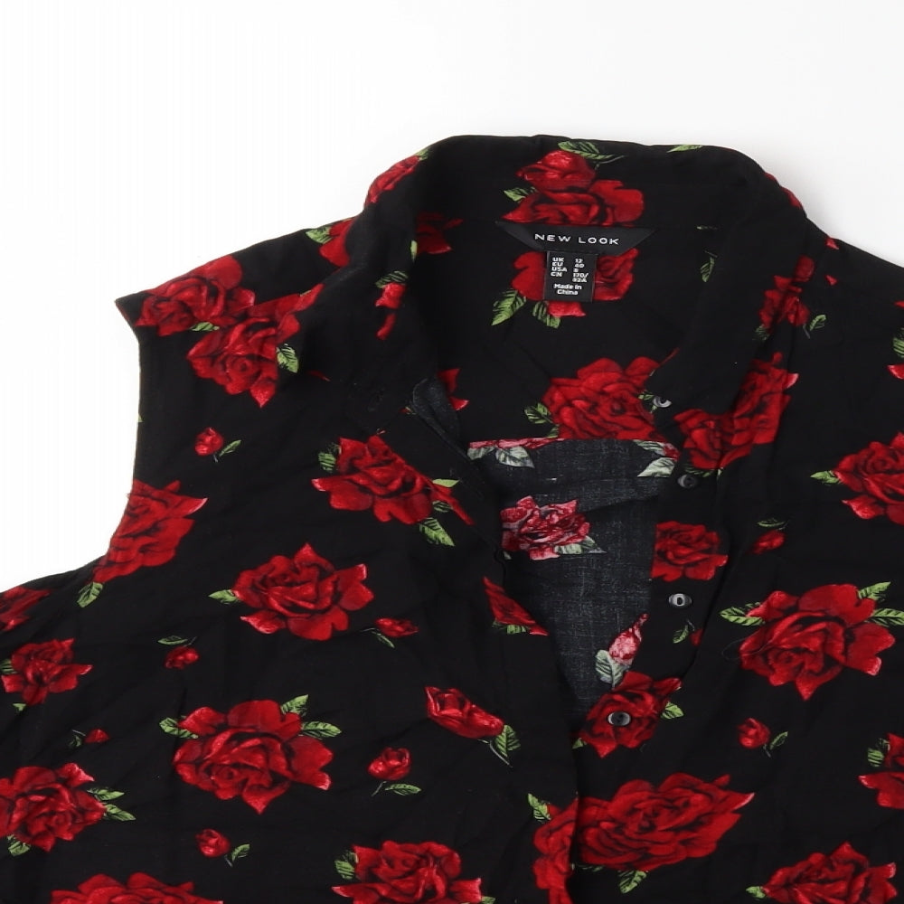 New Look Womens Black Floral  Basic Blouse Size 12