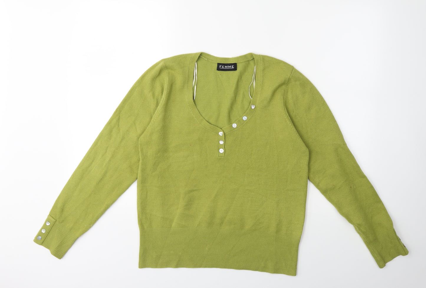 Femme Womens Green  Knit Pullover Jumper Size L