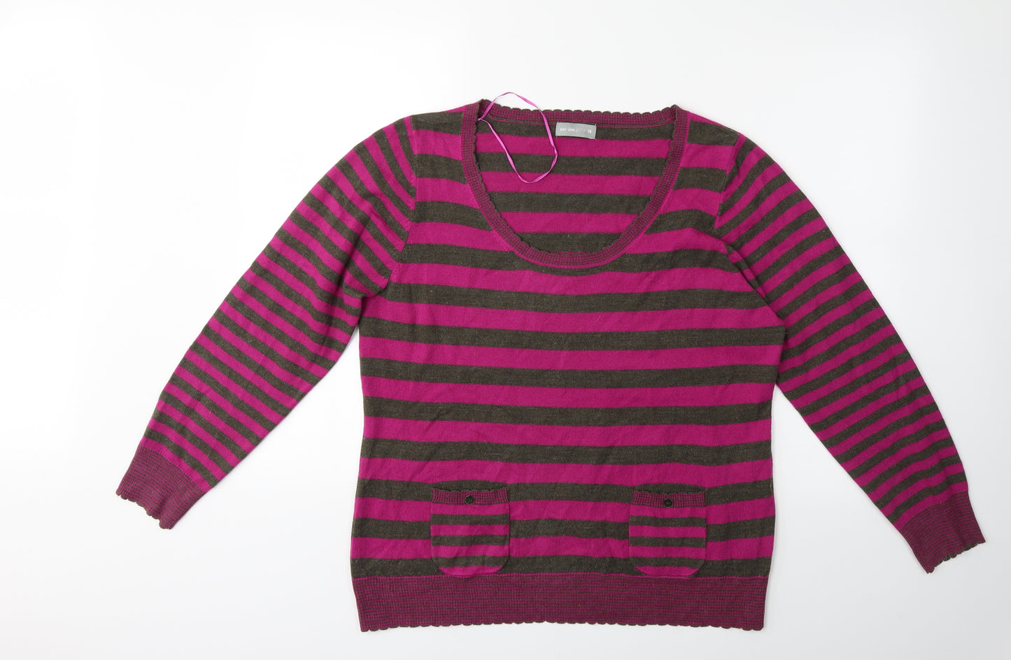 Per Una Womens Pink Striped Knit Pullover Jumper Size 18