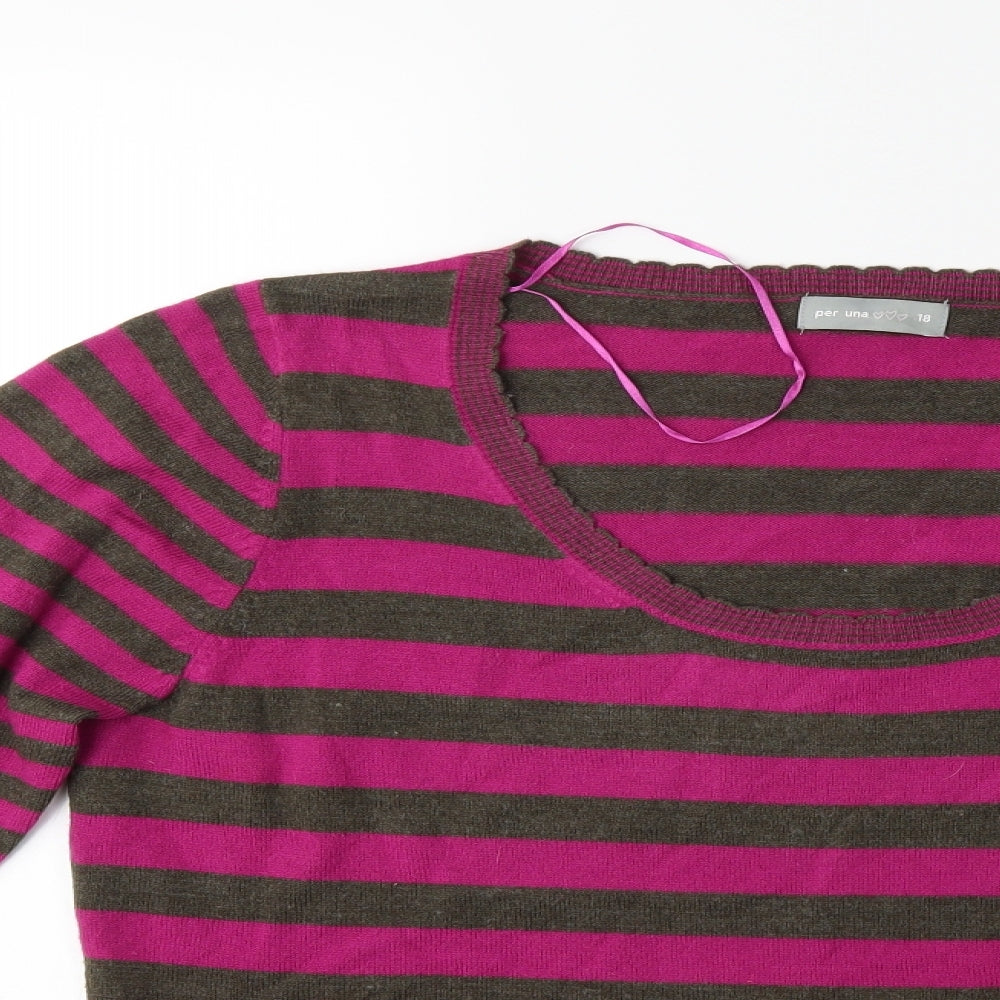 Per Una Womens Pink Striped Knit Pullover Jumper Size 18