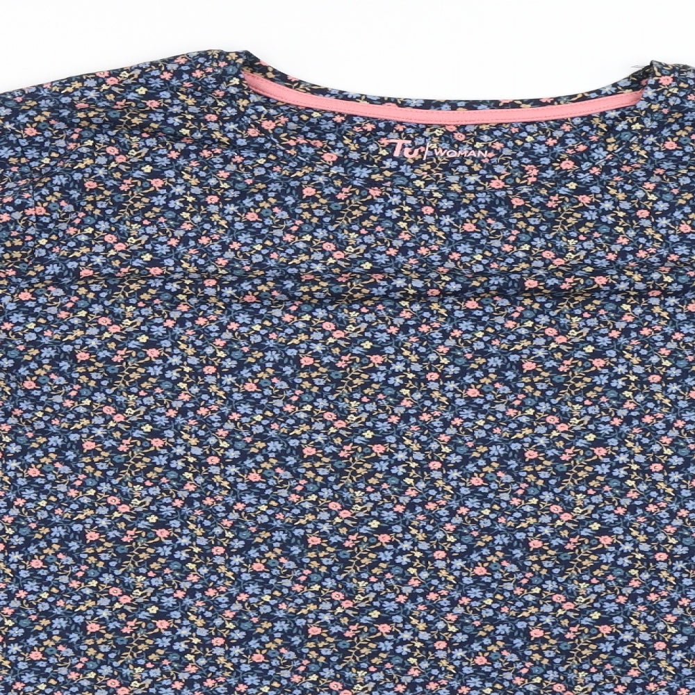 TU Womens Blue Floral  Basic T-Shirt Size 18