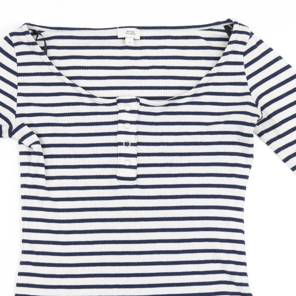 River Island Womens White Striped  Basic T-Shirt Size 6  - bodysuit