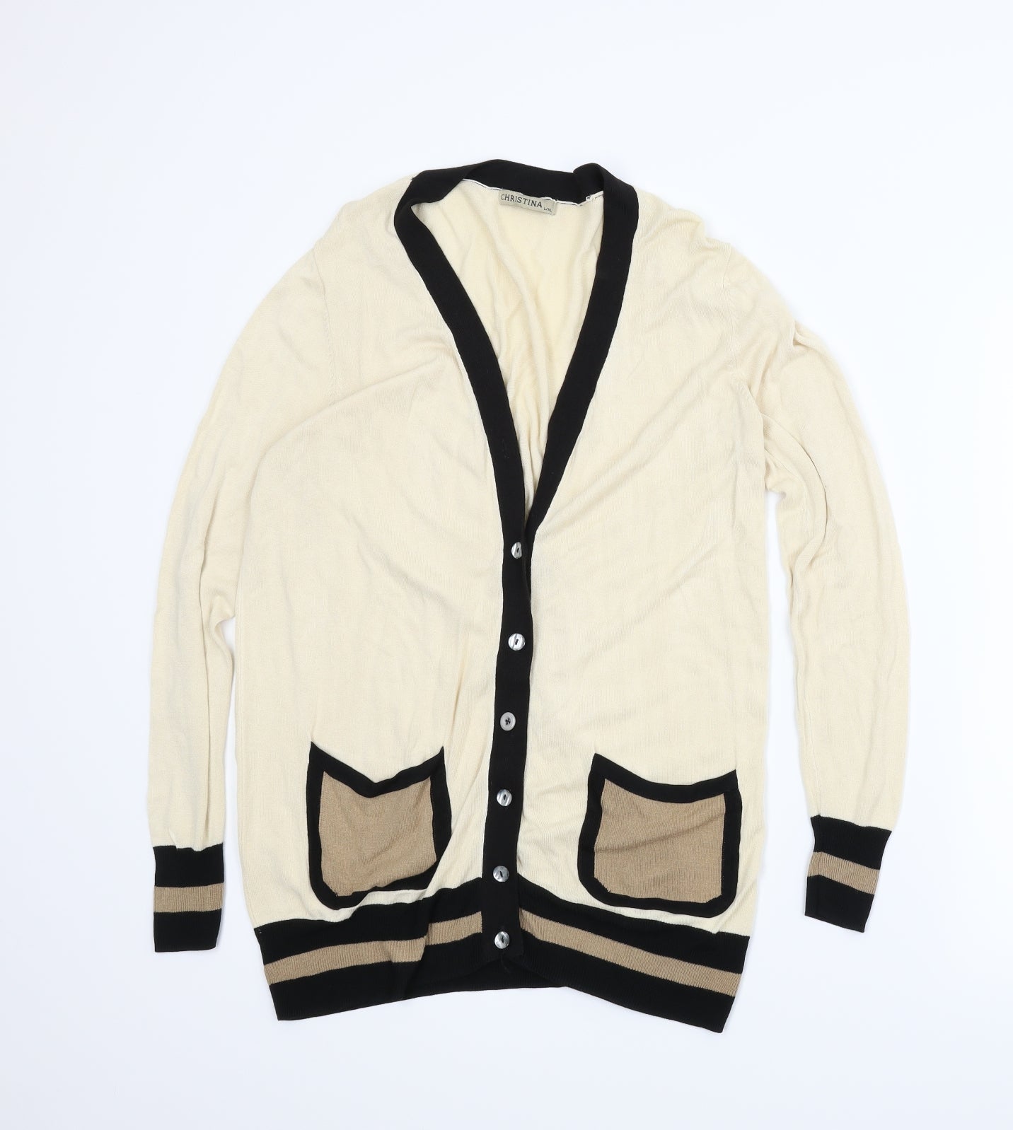 Christina Womens Beige   Cardigan Jumper Size L