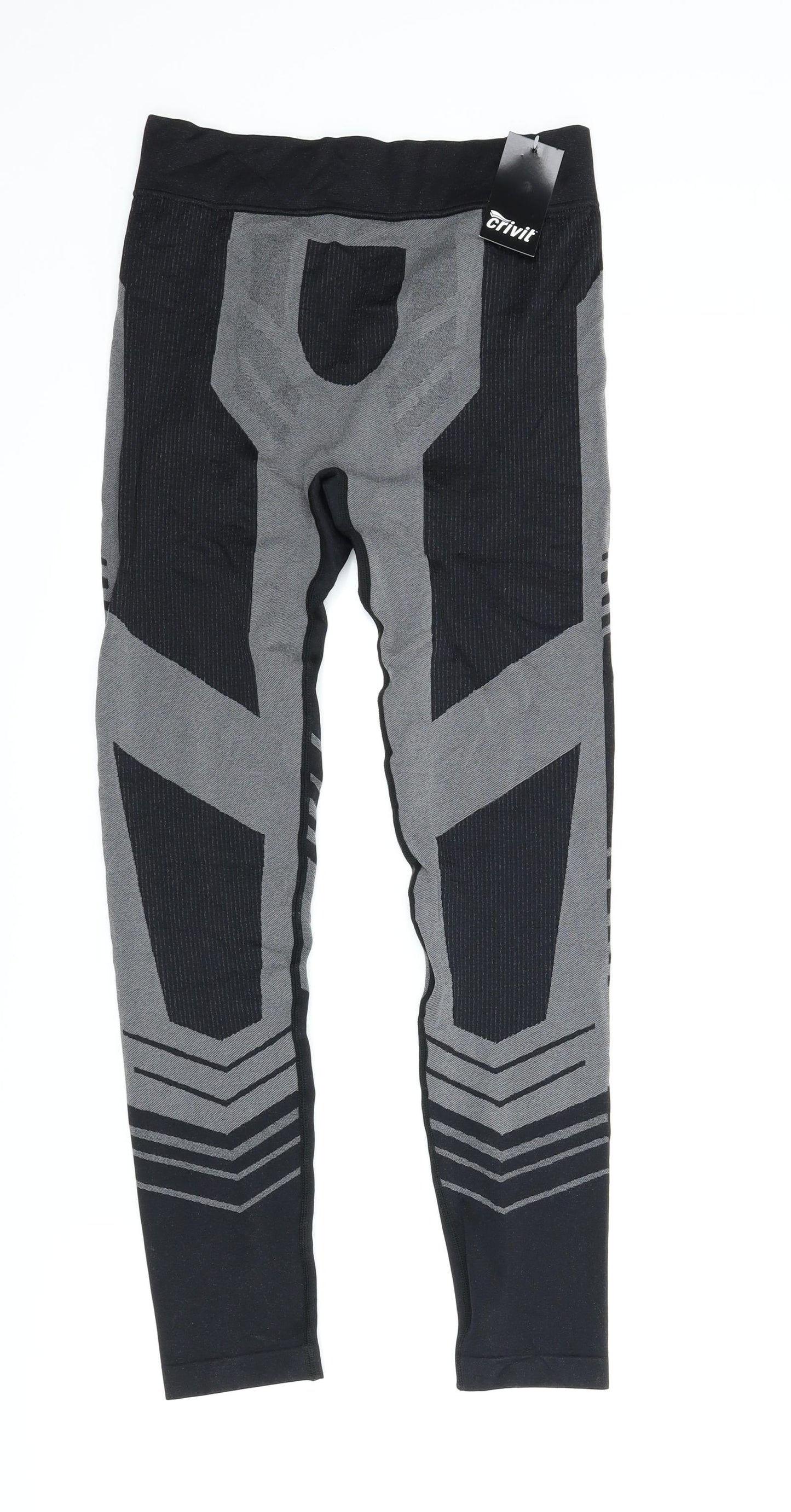 Crivit Womens Black Striped  Compression Leggings Size L L25 in