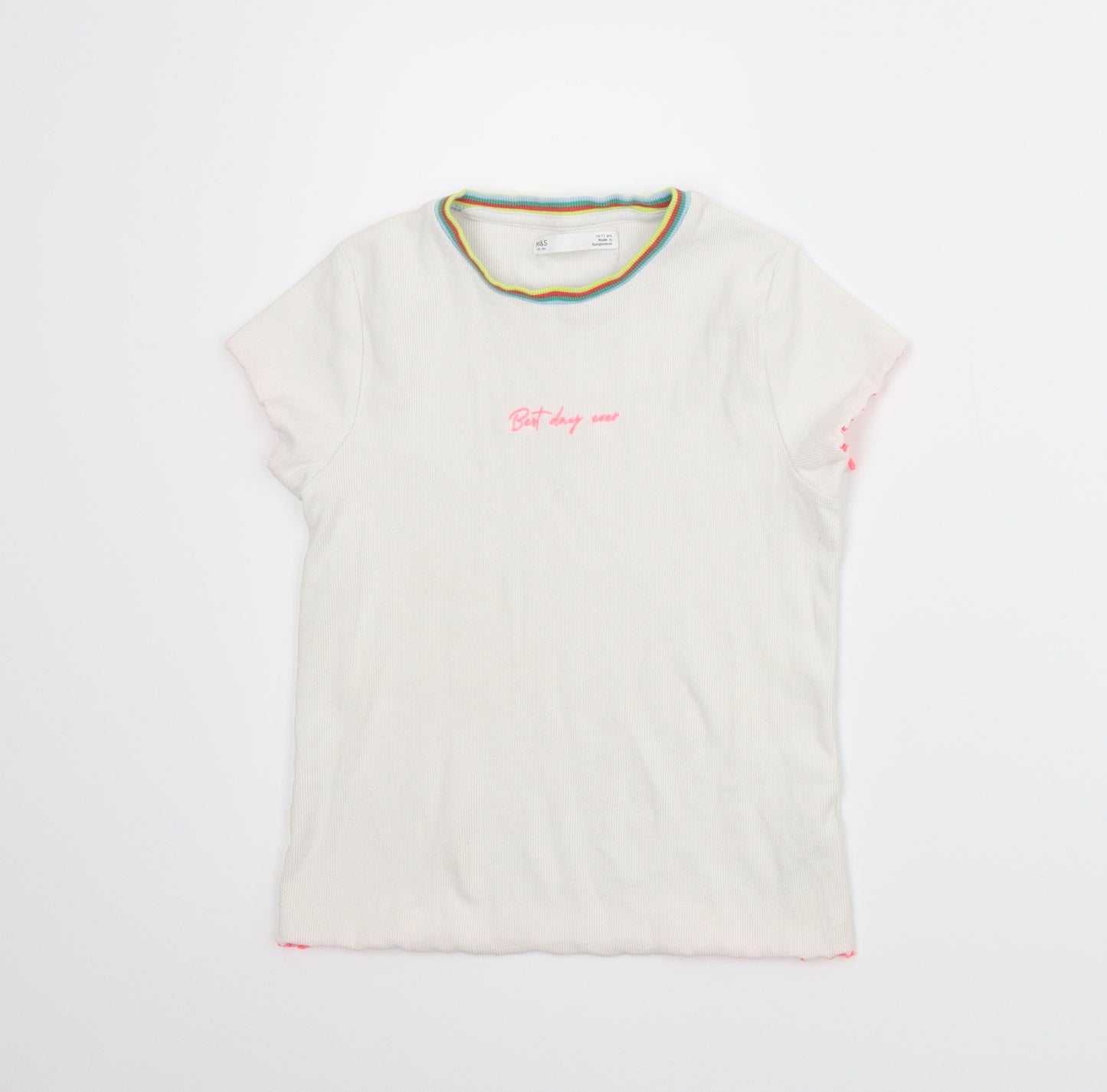 M&S Girls White   Ringer T-Shirt Size 10-11 Years