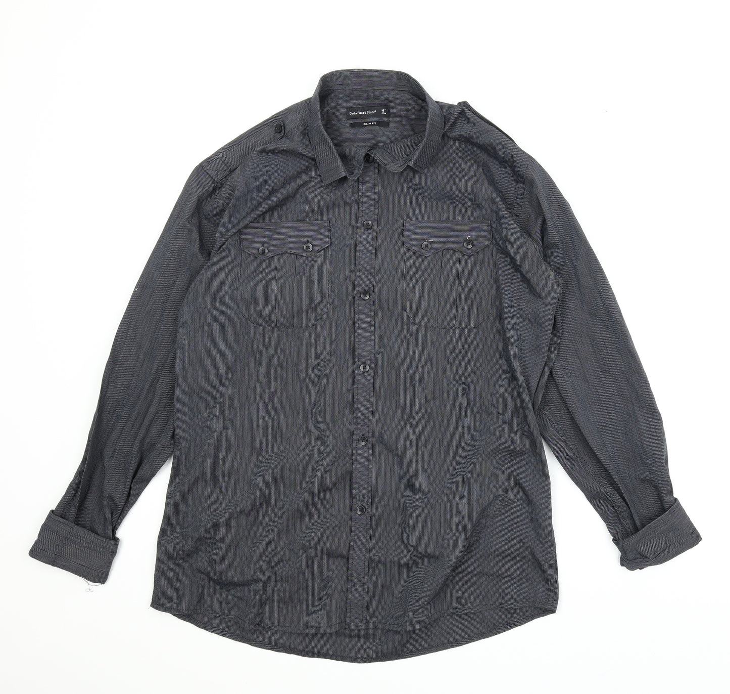 Cedar Wood State Womens Blue Striped  Basic Button-Up Size 16
