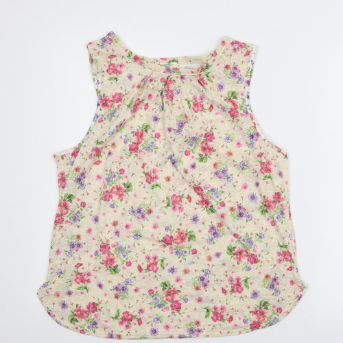 Preworn Womens Beige Floral  Basic Blouse Size M