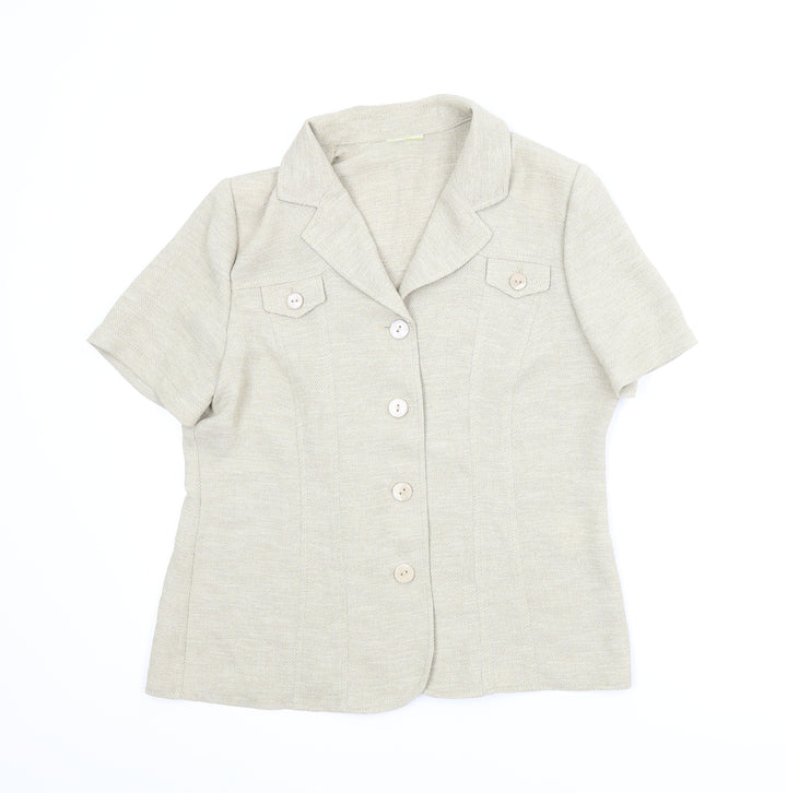 Preworn Womens Beige Basic Button-Up Size 10