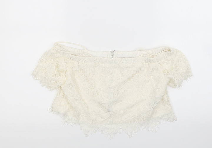 Topshop Womens White Floral Cropped Blouse Size 10