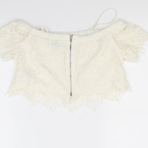 Topshop Womens White Floral  Cropped Blouse Size 10