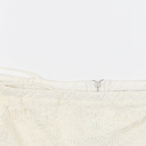Topshop Womens White Floral  Cropped Blouse Size 10