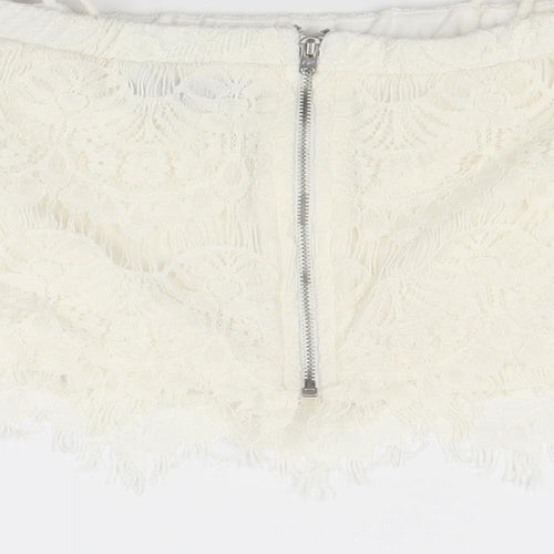 Topshop Womens White Floral  Cropped Blouse Size 10