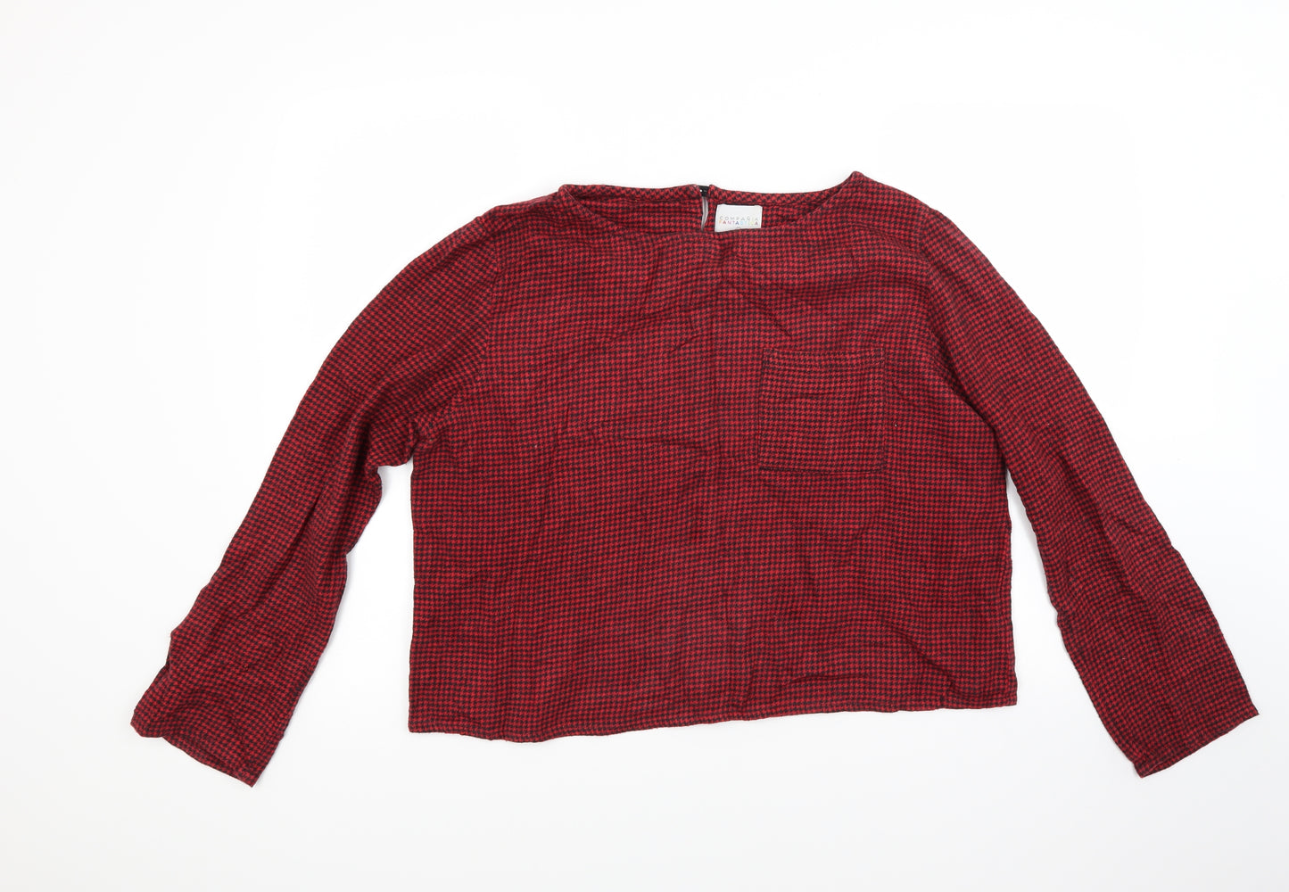 Compania Fantasia Womens Red Houndstooth  Pullover Sweatshirt Size XL