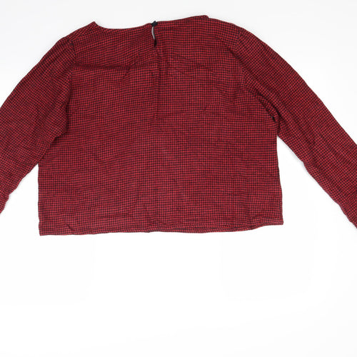 Compania Fantasia Womens Red Houndstooth  Pullover Sweatshirt Size XL