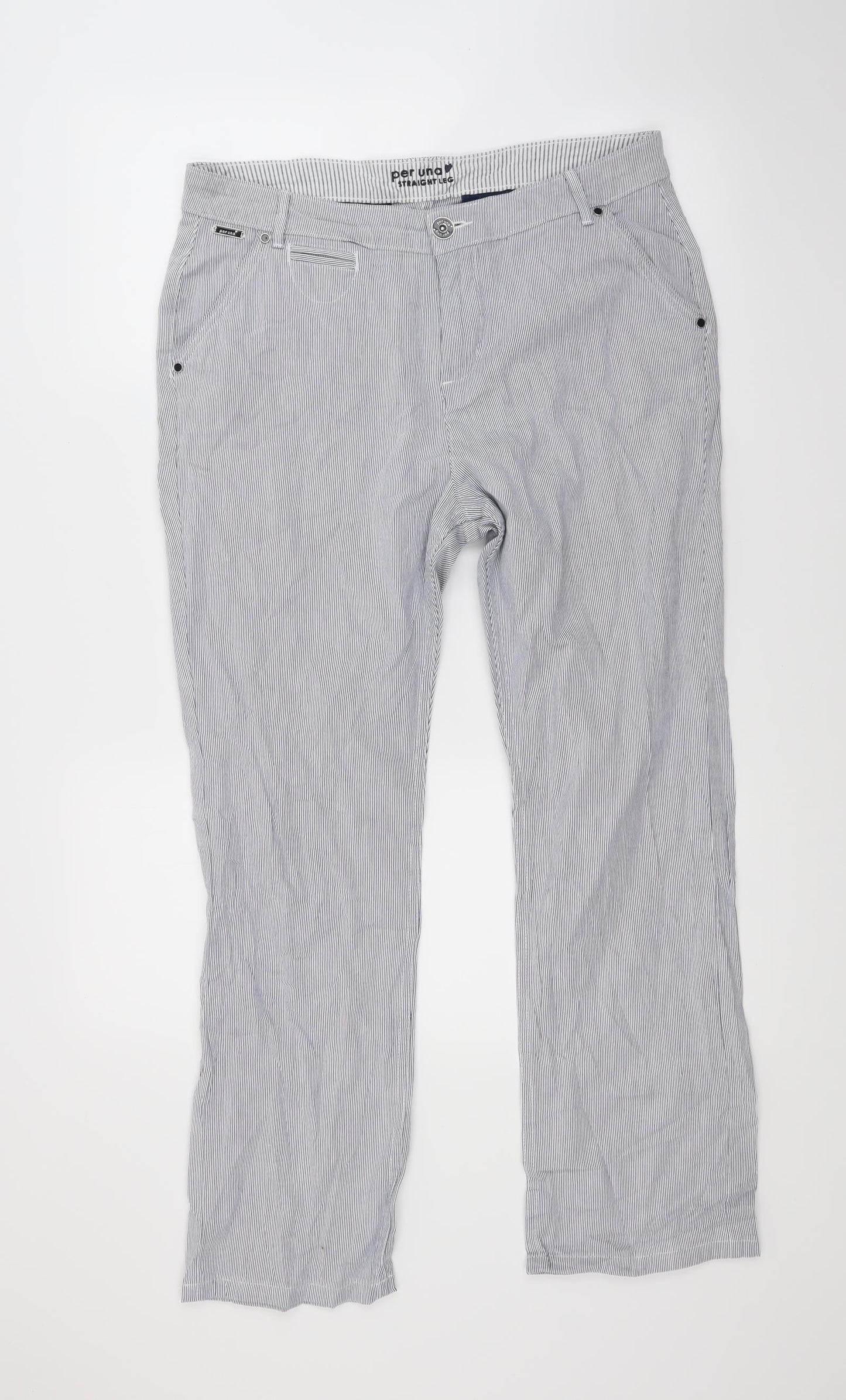 Per Una Womens White Striped  Trousers  Size 14 L27 in