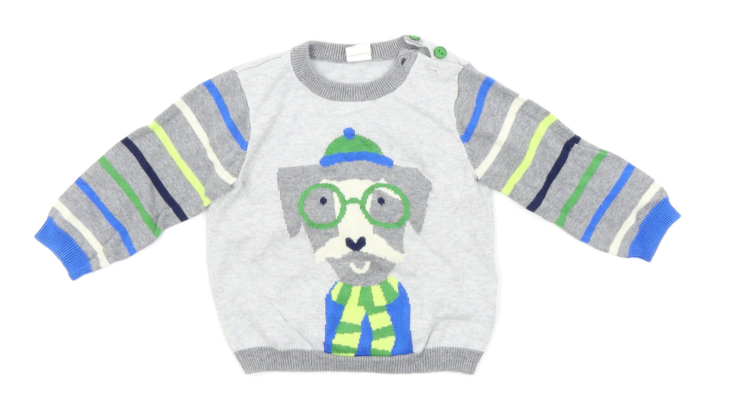 H&M Boys Grey Striped  Pullover Jumper Size 9-12 Months