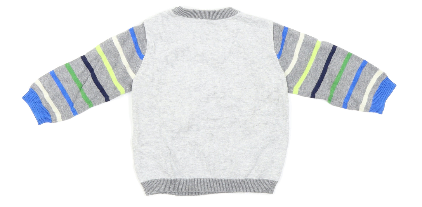 H&M Boys Grey Striped  Pullover Jumper Size 9-12 Months