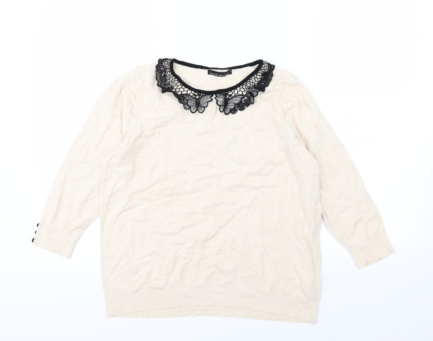 David Emanuel Womens Ivory  Knit Pullover Jumper Size M