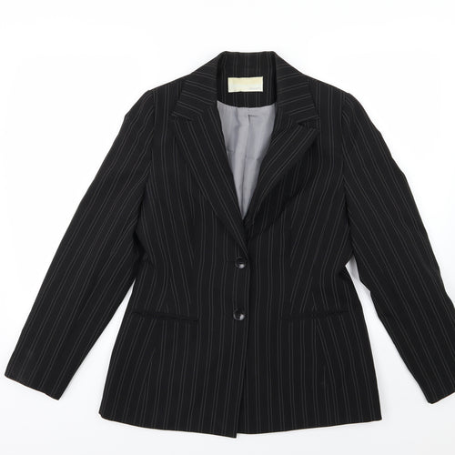 AMARANTO Womens Black Striped Rayon Jacket Suit Jacket Size 12