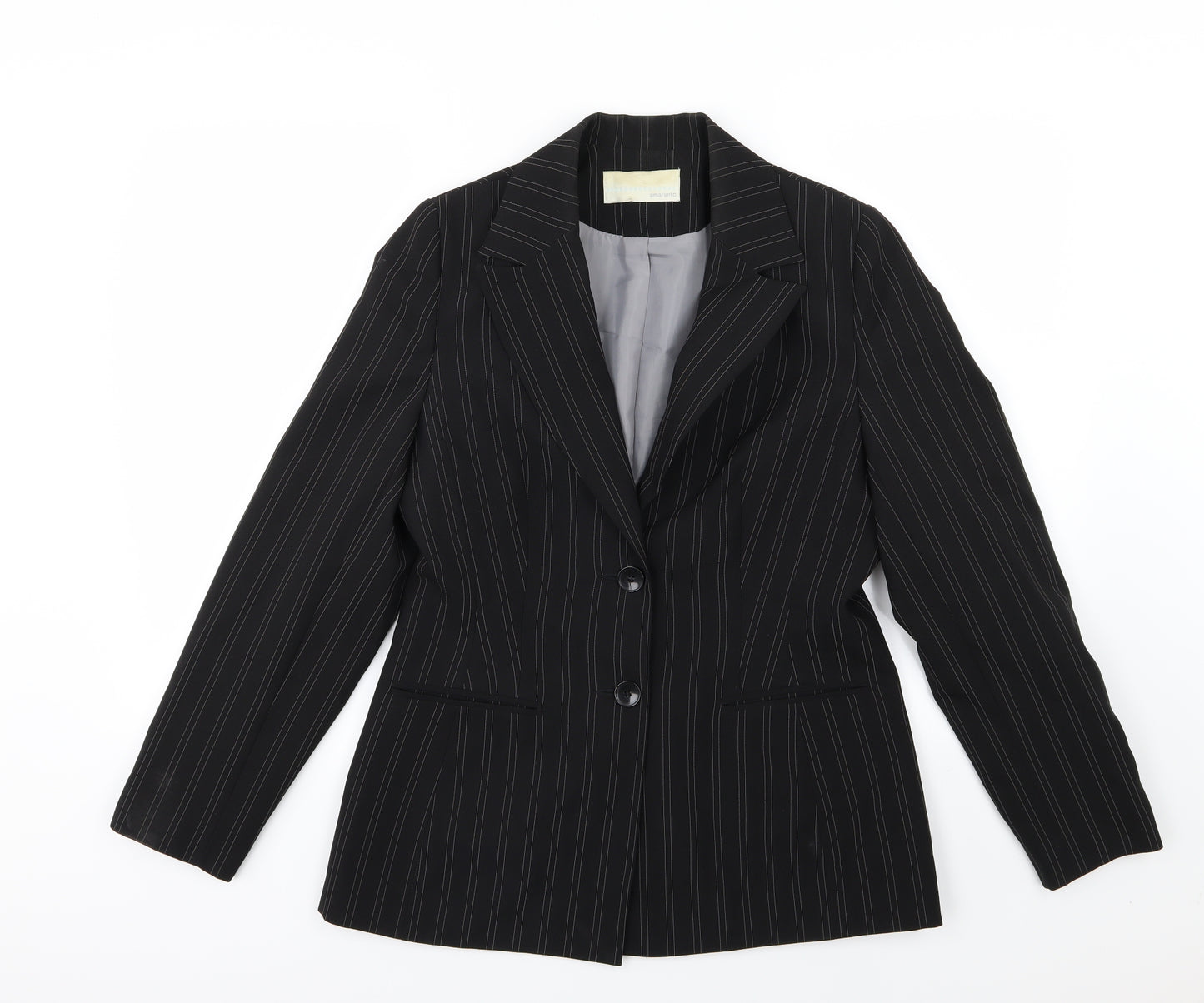 AMARANTO Womens Black Striped Rayon Jacket Suit Jacket Size 12
