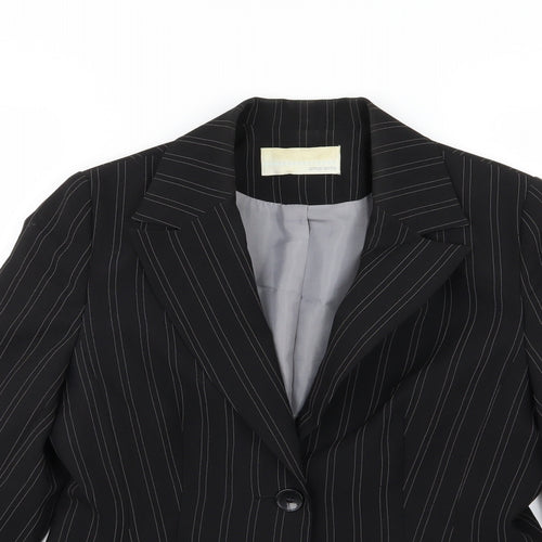 AMARANTO Womens Black Striped Rayon Jacket Suit Jacket Size 12