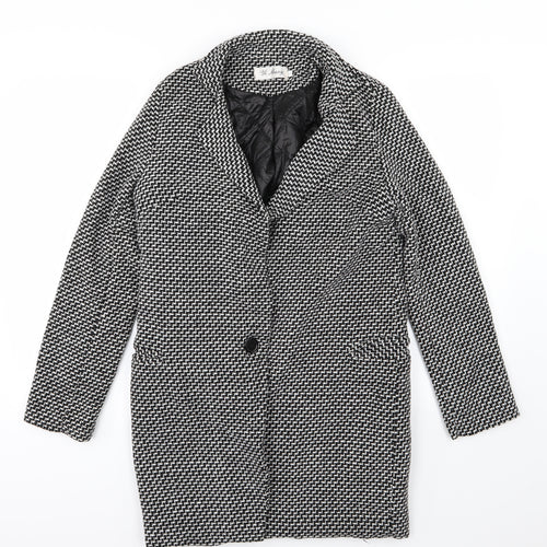 Yi Shang Womens Black Geometric  Overcoat Coat Size S