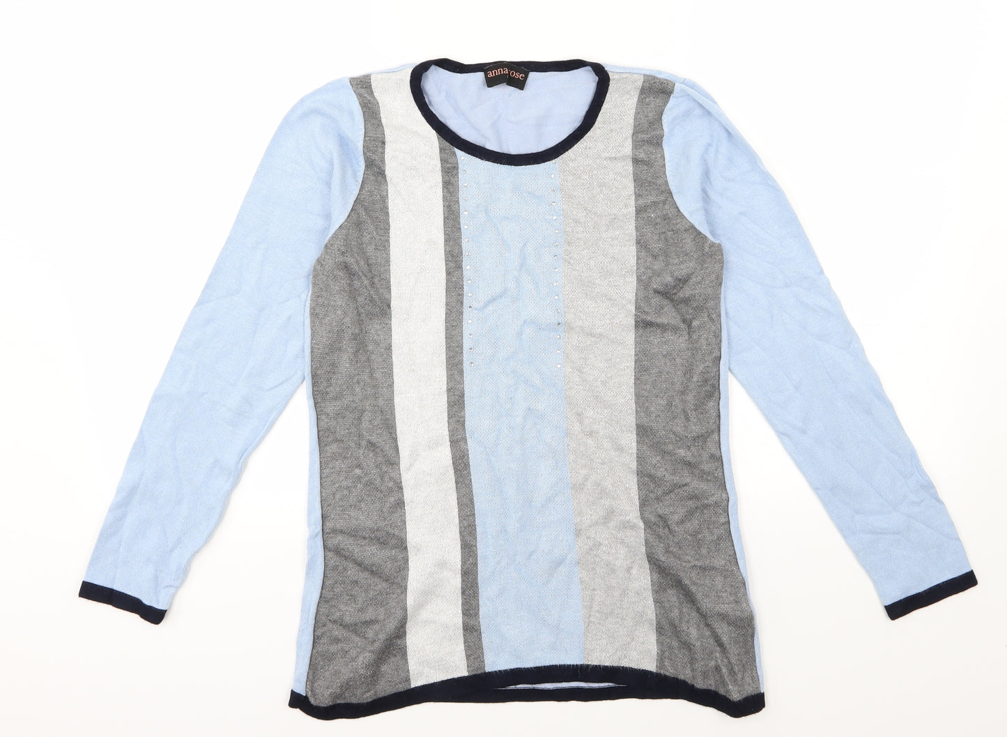 Anna Rose Womens Blue Striped Knit Pullover Jumper Size S
