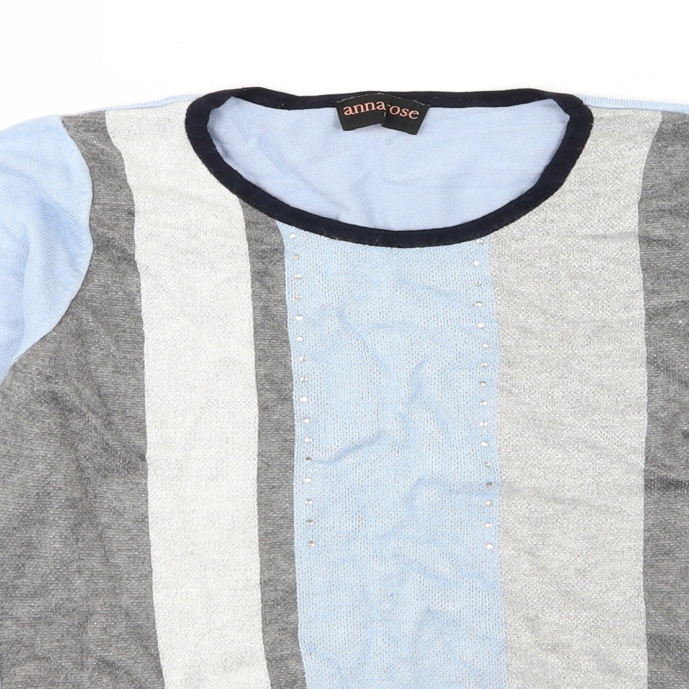 Anna Rose Womens Blue Striped Knit Pullover Jumper Size S