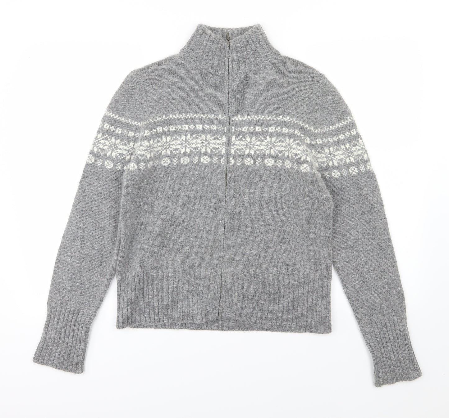 Marks and Spencer Womens Grey Striped Knit Full Zip Jumper Size 12