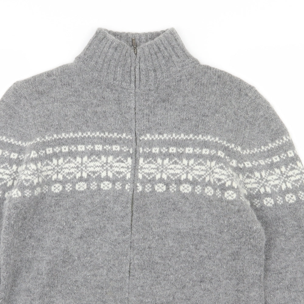 Marks and Spencer Womens Grey Striped Knit Full Zip Jumper Size 12
