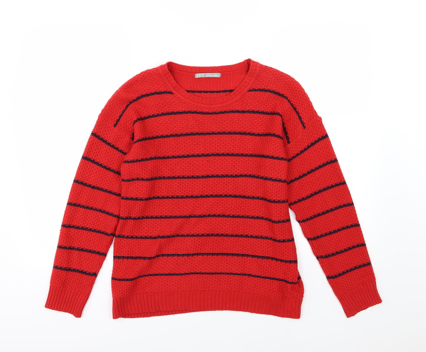 Marks and Spencer Womens Red Striped Knit Pullover Jumper Size 8