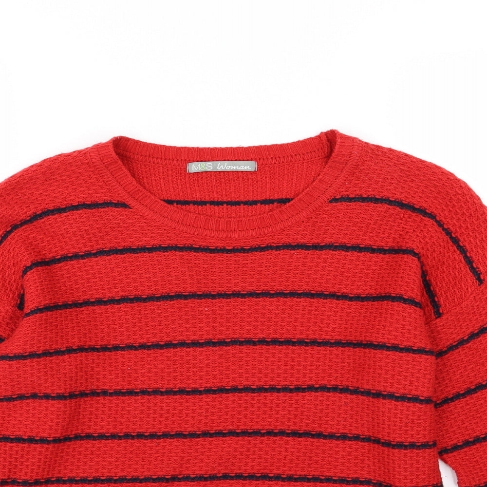 Marks and Spencer Womens Red Striped Knit Pullover Jumper Size 8