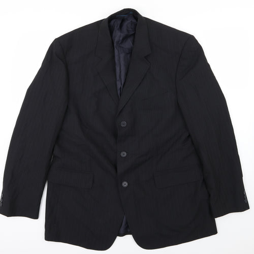 F&F Mens Black Striped Rayon Jacket Suit Jacket Size 44
