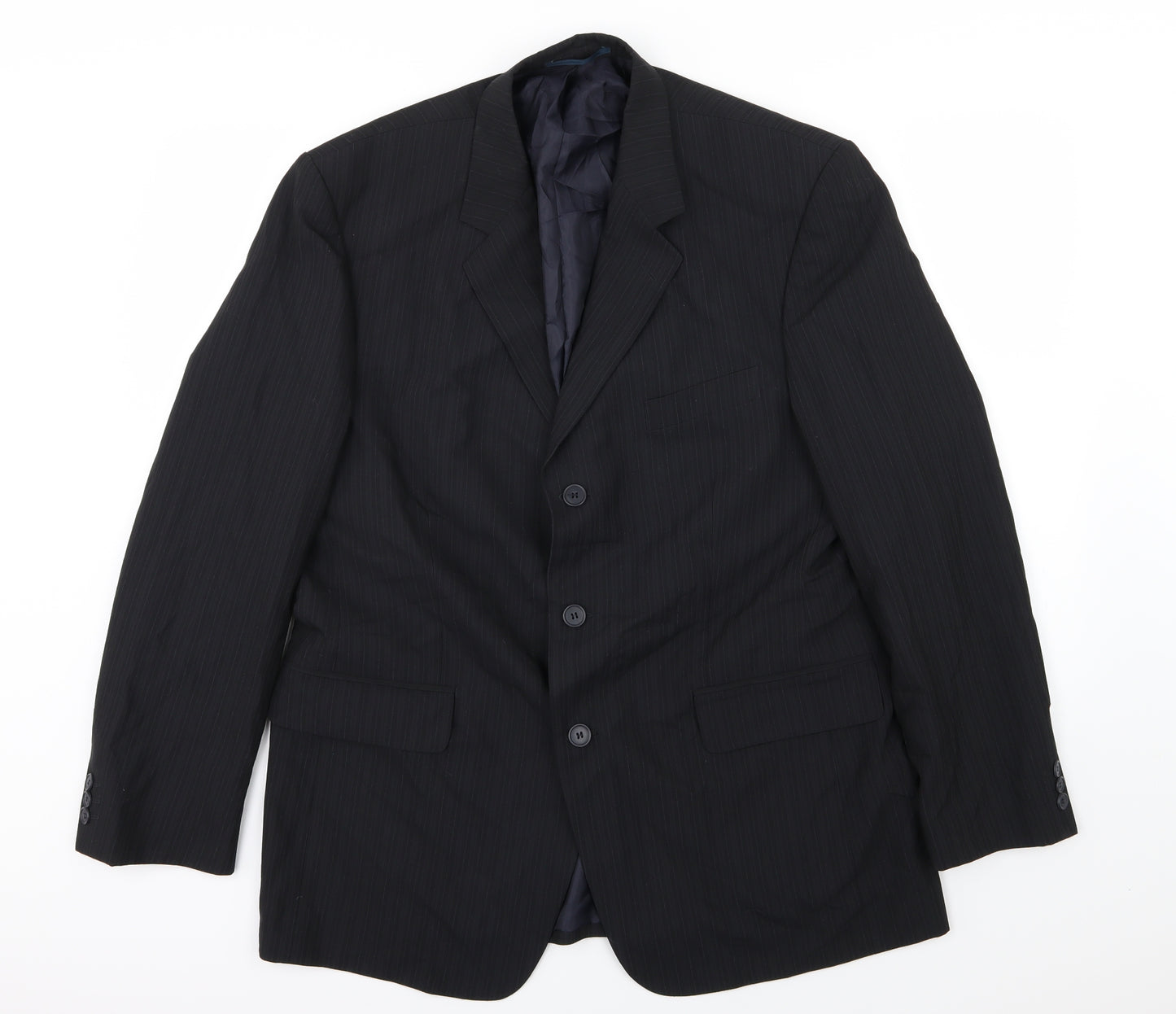 F&F Mens Black Striped Rayon Jacket Suit Jacket Size 44