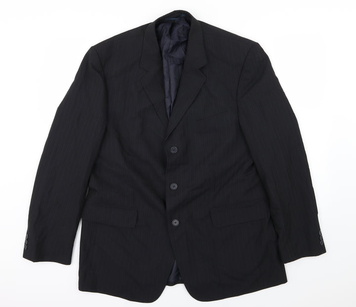 F&F Mens Black Striped Rayon Jacket Suit Jacket Size 44