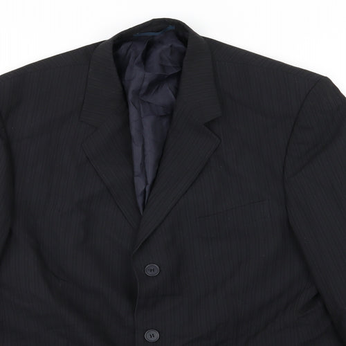 F&F Mens Black Striped Rayon Jacket Suit Jacket Size 44