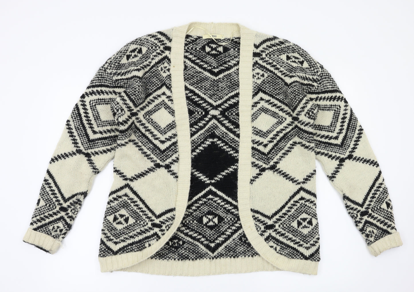 Oasis Womens Ivory Argyle/Diamond  Cardigan Jumper Size S