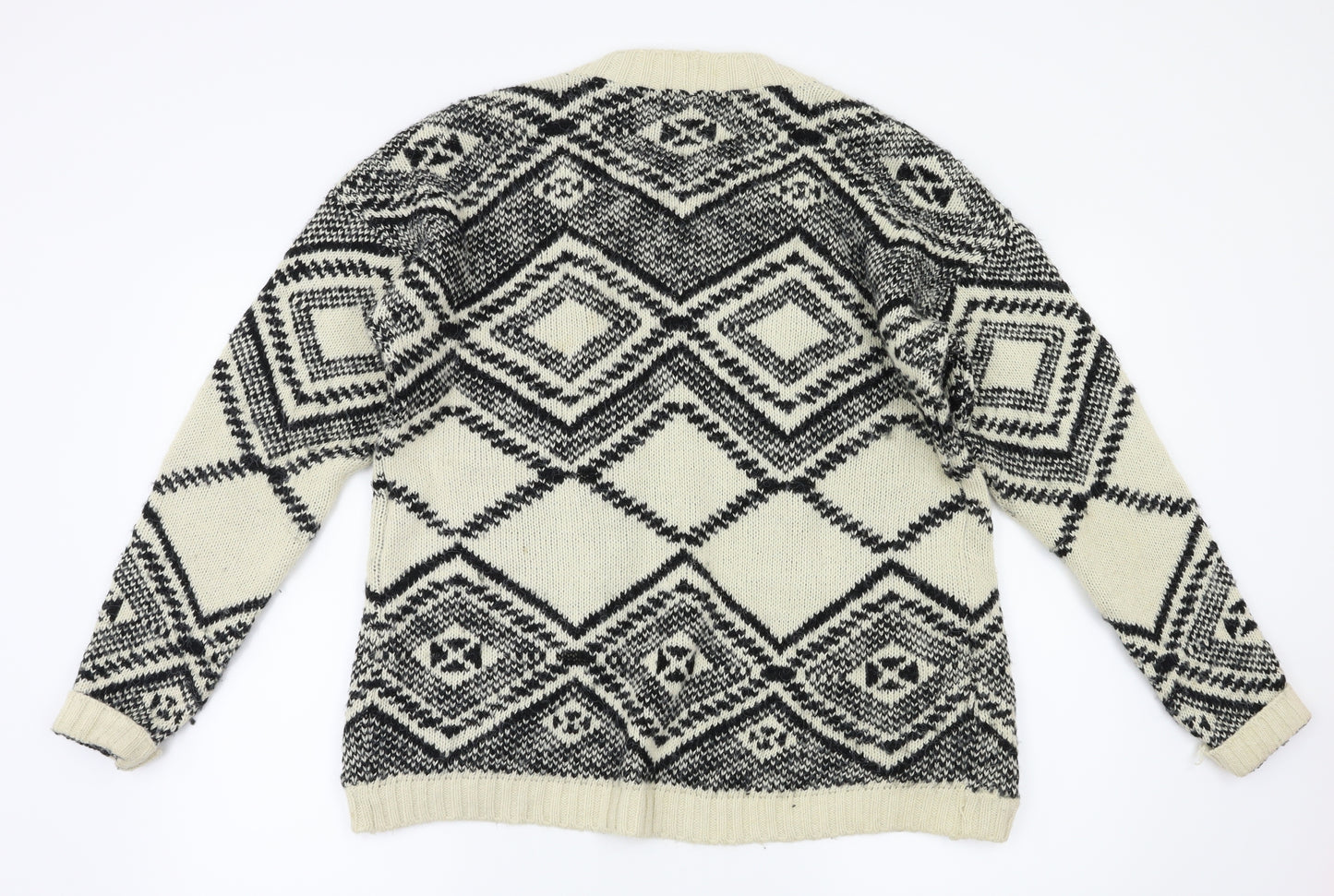 Oasis Womens Ivory Argyle/Diamond  Cardigan Jumper Size S