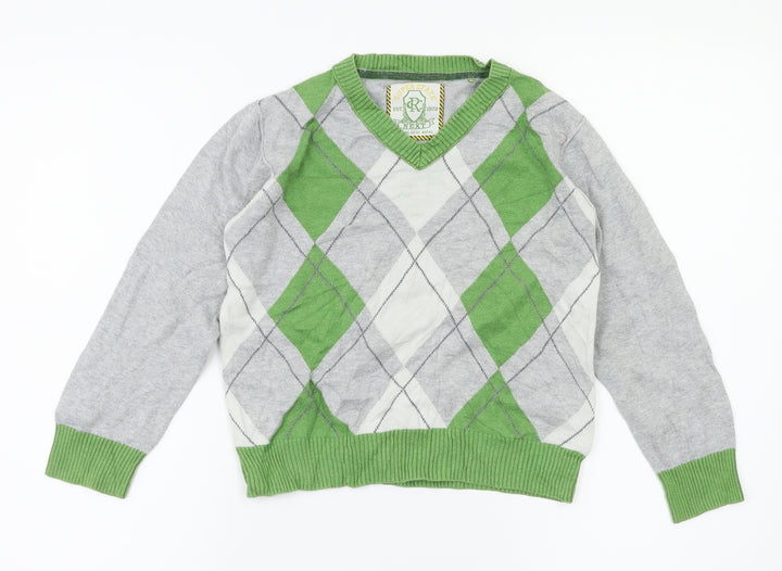 Next  Girls Grey Argyle/Diamond  Pullover Jumper Size 6 Years