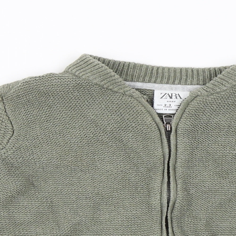 Zara Girls Green   Full Zip Jumper Size 2-3 Years