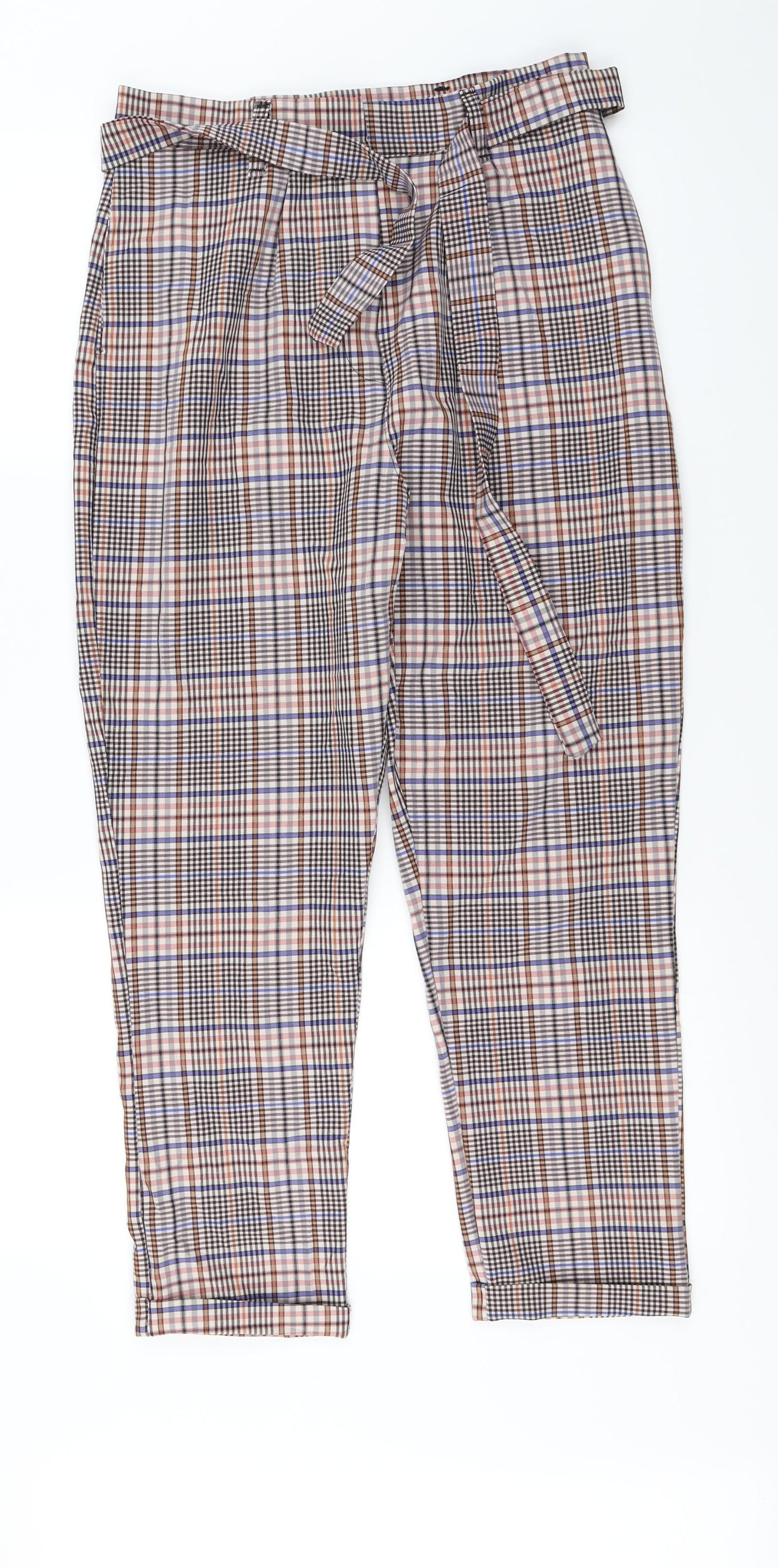 nastygal  Womens Beige Check  Trousers  Size 8 L24 in - with Belt