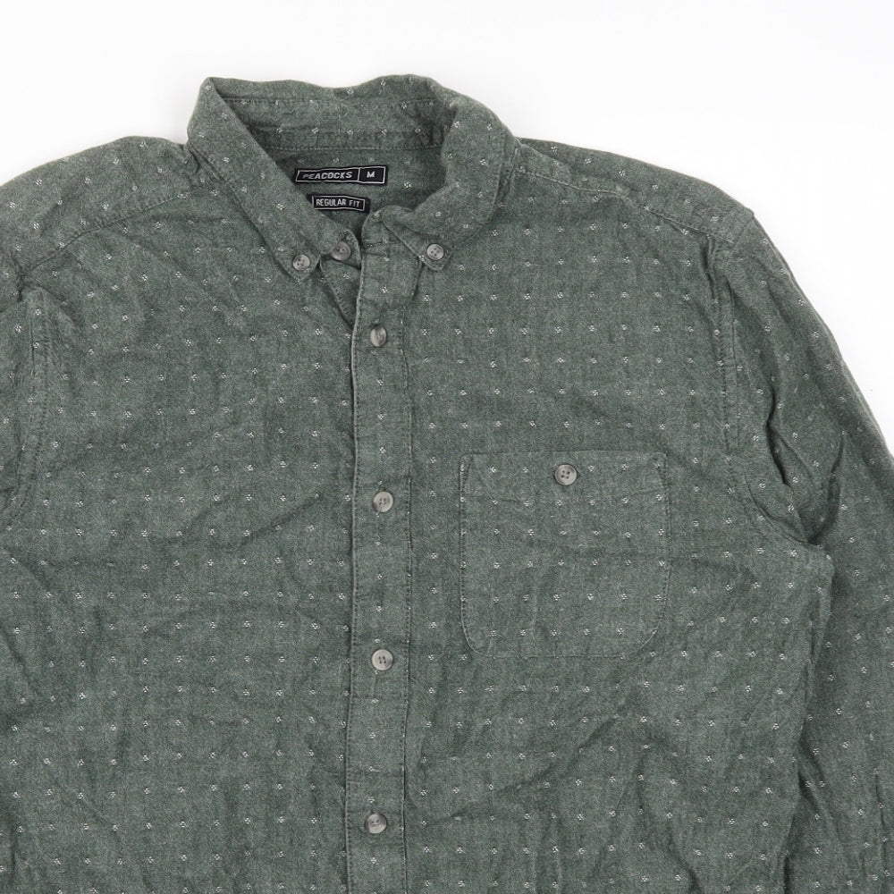Peacocks Mens Green Polka Dot   Button-Up Size M