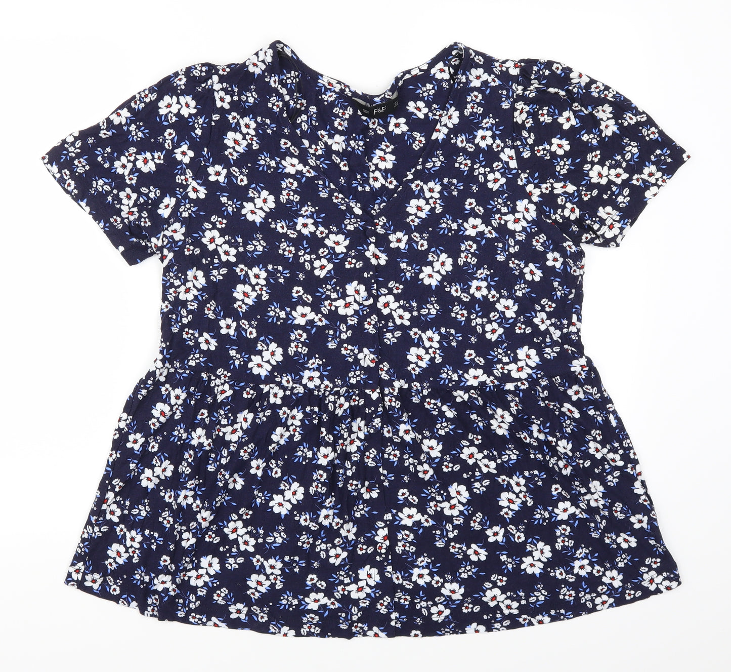 F&F Womens Blue Floral  Basic T-Shirt Size 14