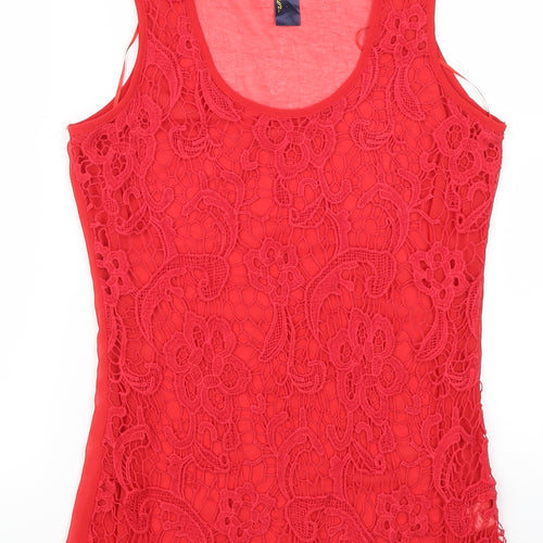 Blue Paris Womens Red  Lace Basic Tank Size S