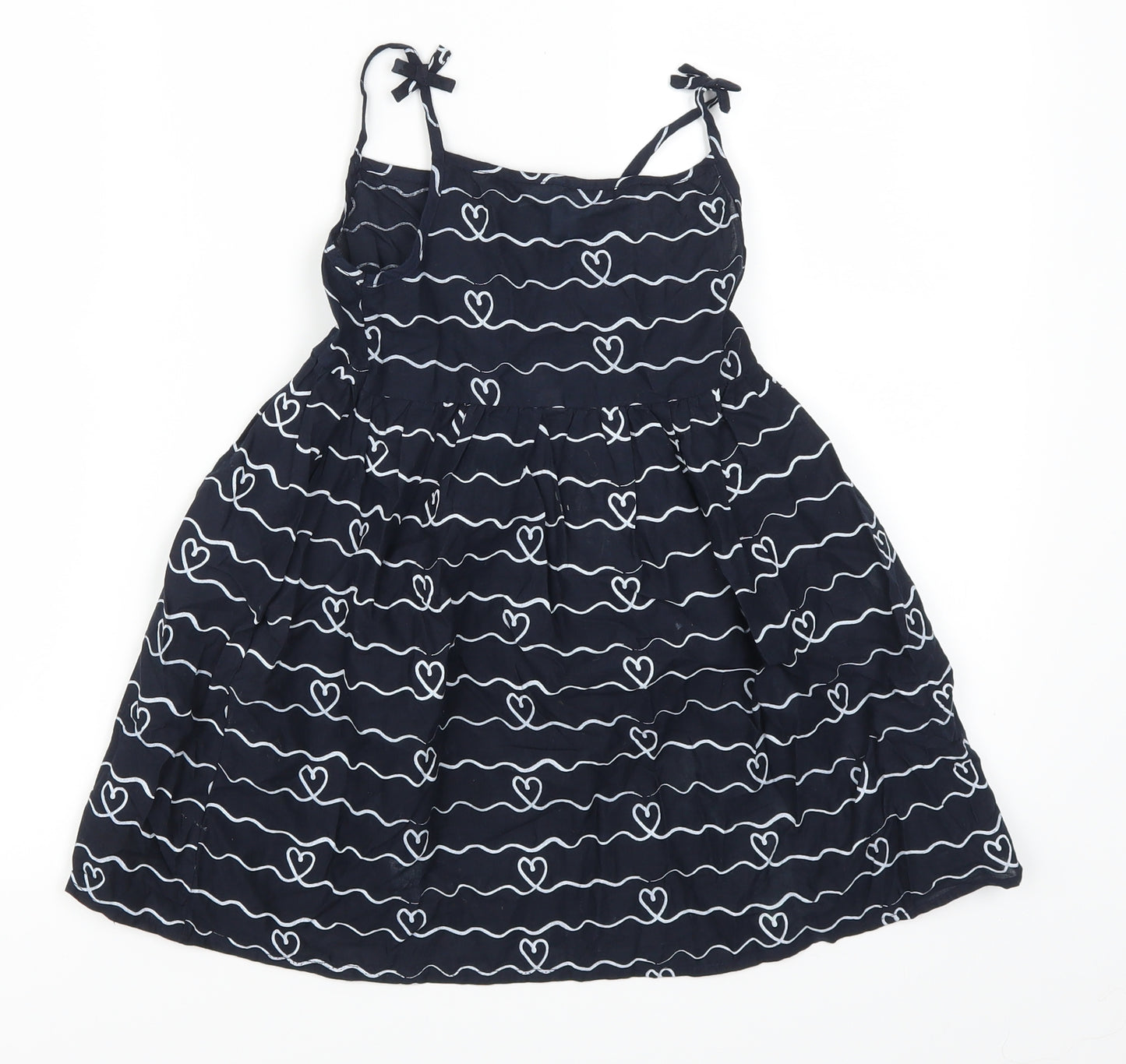 Primark Girls Blue Striped  Skater Dress  Size 4-5 Years  - Love Hearts