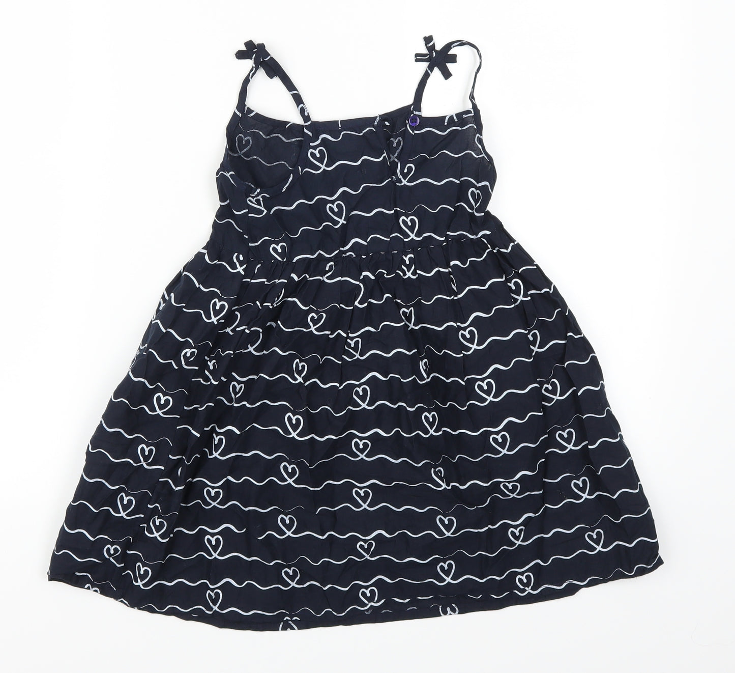 Primark Girls Blue Striped  Skater Dress  Size 4-5 Years  - Love Hearts